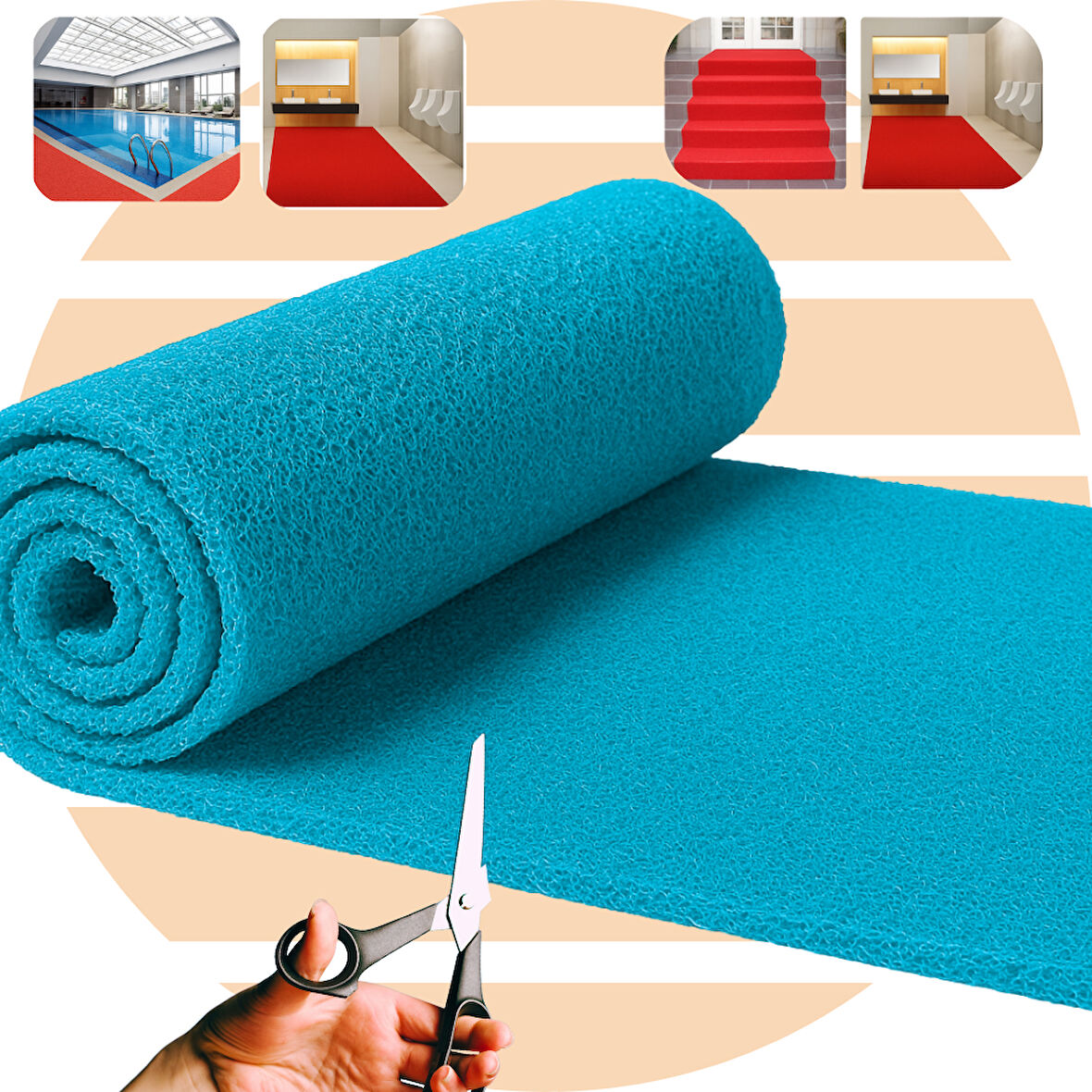 Beylin Kıvırcık PVC Paspas İç Dış Zemin Halı Yolluk Kapı Önü Havuz Banyo Duş İş Yeri Apartman Paspası Kıvırcık Hijyenik Antibakteriyel Paspas Halı 12mm