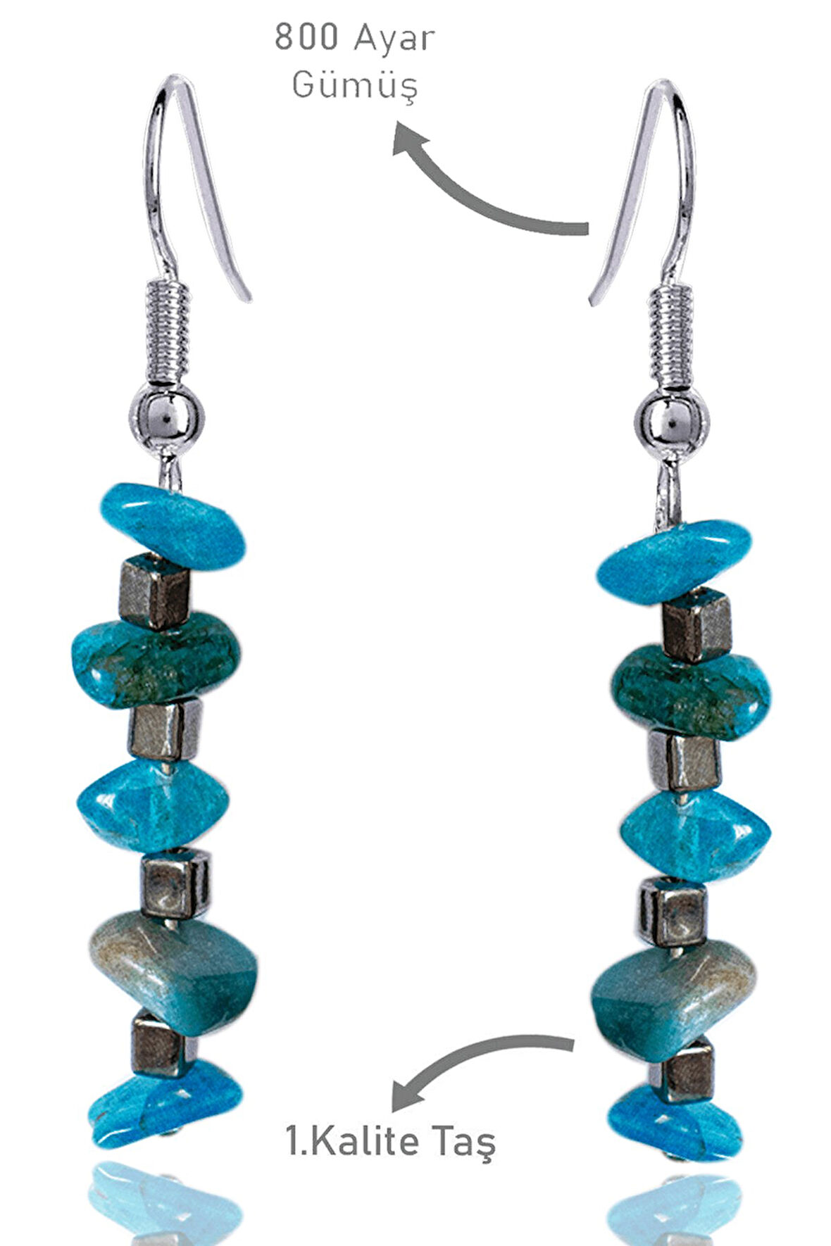 Sertifikalı Kırık Taşlı Model Apatit Taşı Küpe