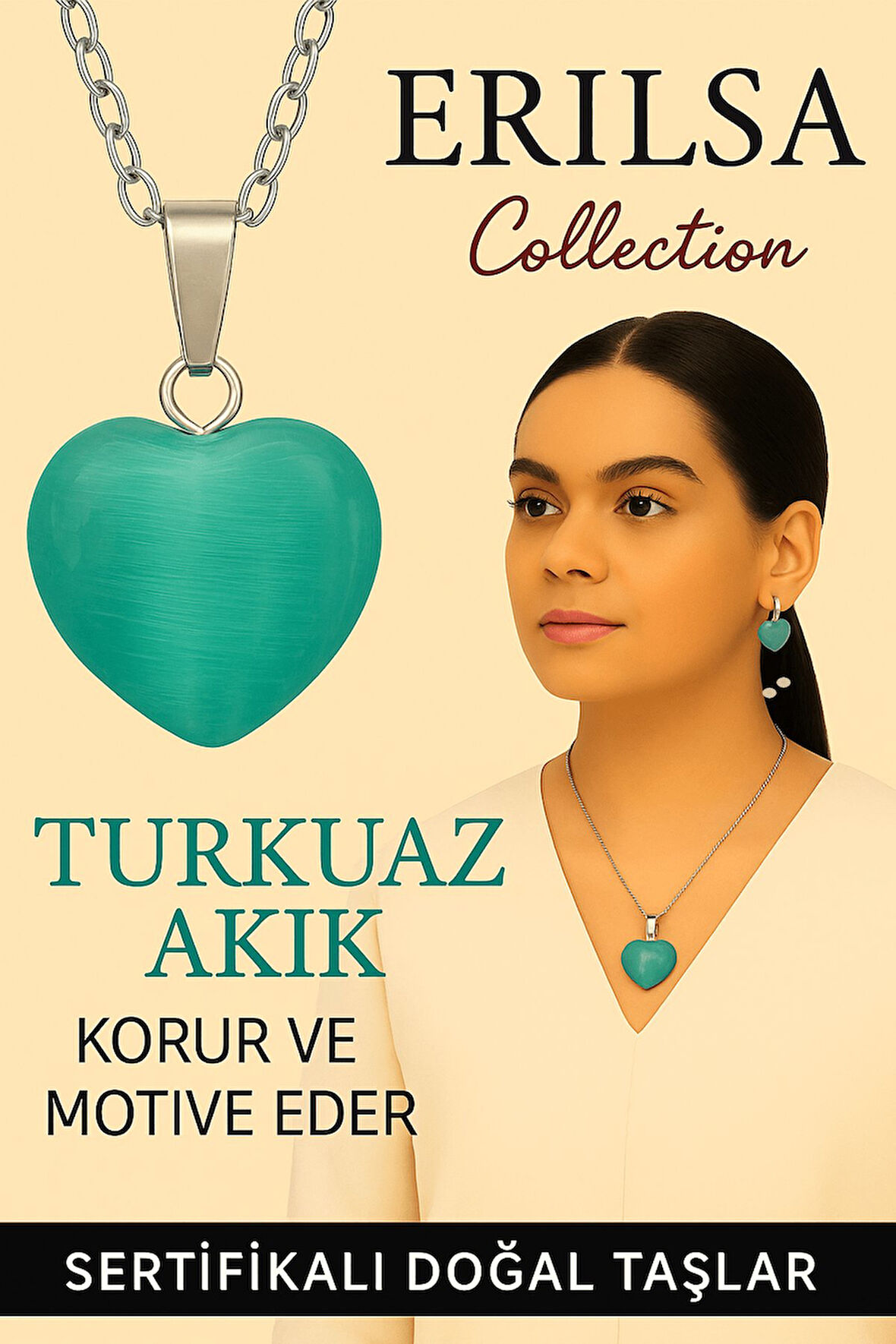 Sertifikalı Kalp Model Turkuaz Akik Taşı Kolye – Koruyucu Enerji ve Yüksek Motivasyon Taşı