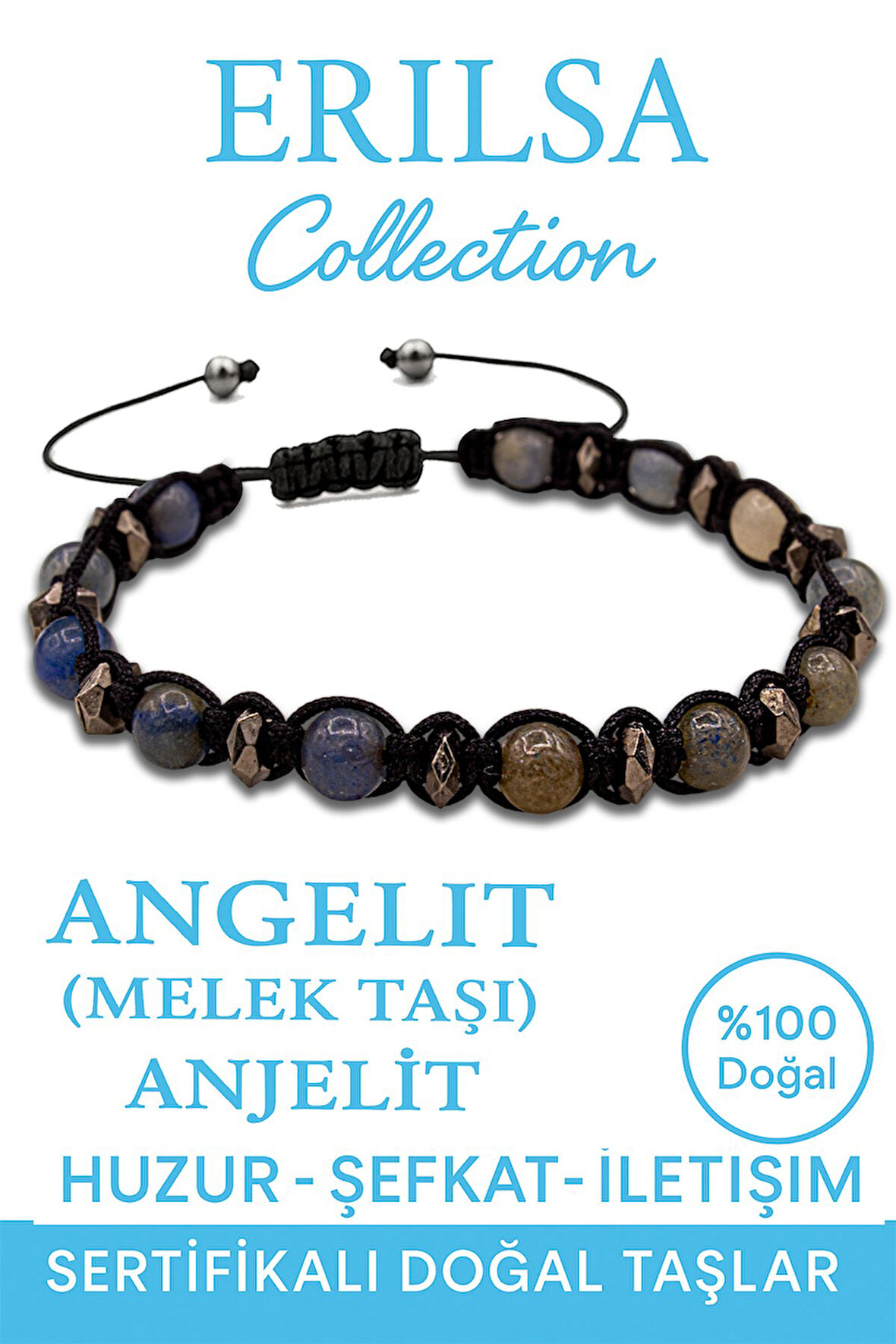 Sertifikalı Gerçek Terahertz Angelit Taşı Bileklik – Ruhsal Denge ve İletişim Açıklığı