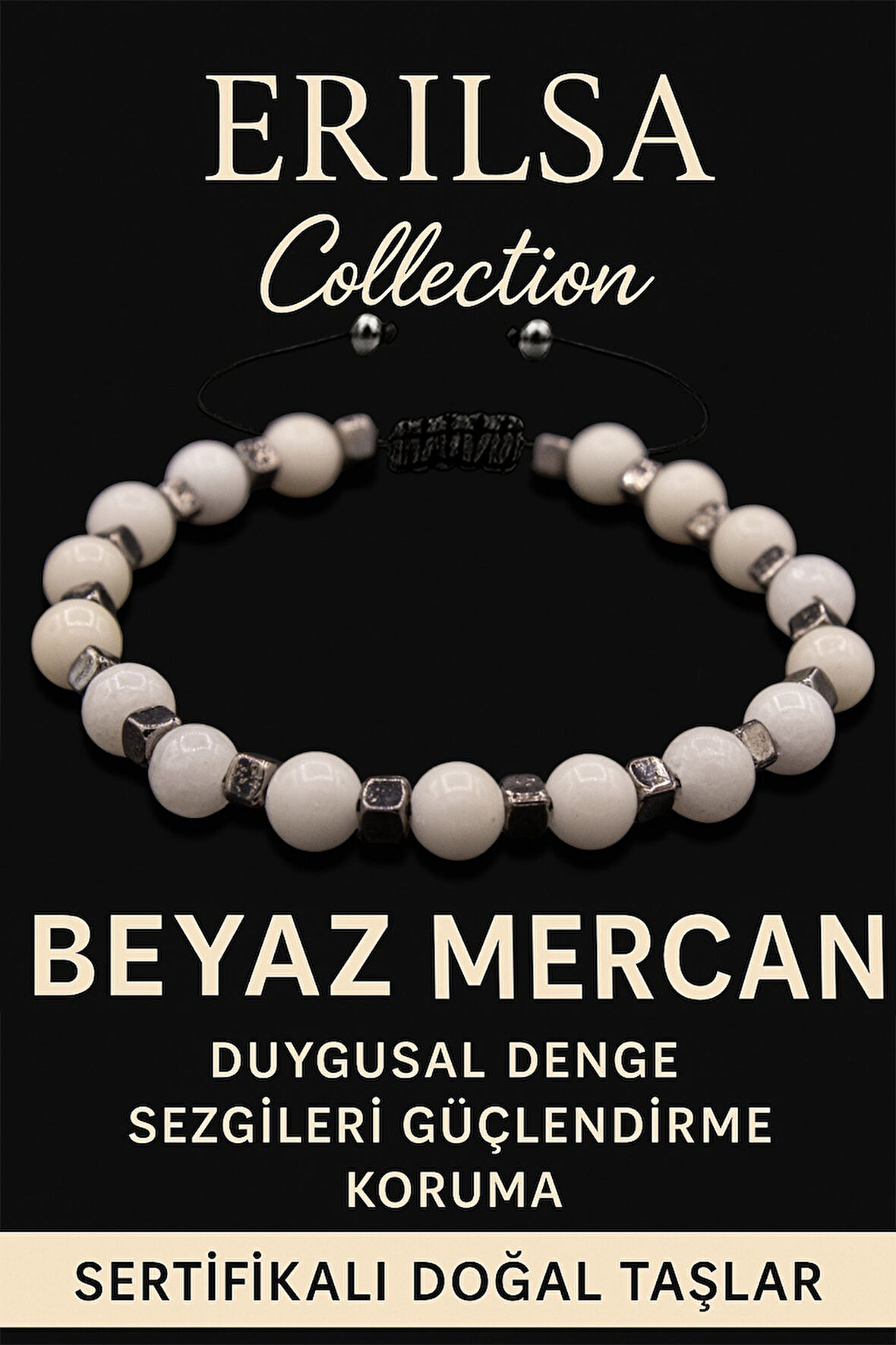 Sertifikalı 6mm Terahertz & Beyaz Mercan Taşı Bileklik – Sakinlik, Saflık ve Koruma