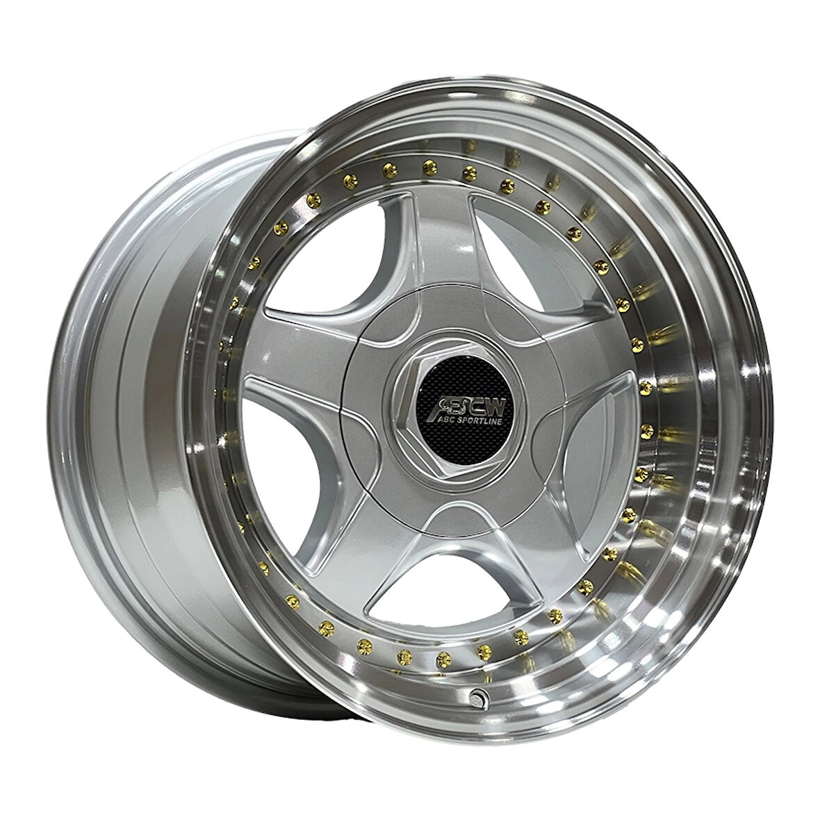 10 X 17 BCH-7813 5X112/120 ET30 72.56 SILVER LIP MAC+GOLD RIVETS