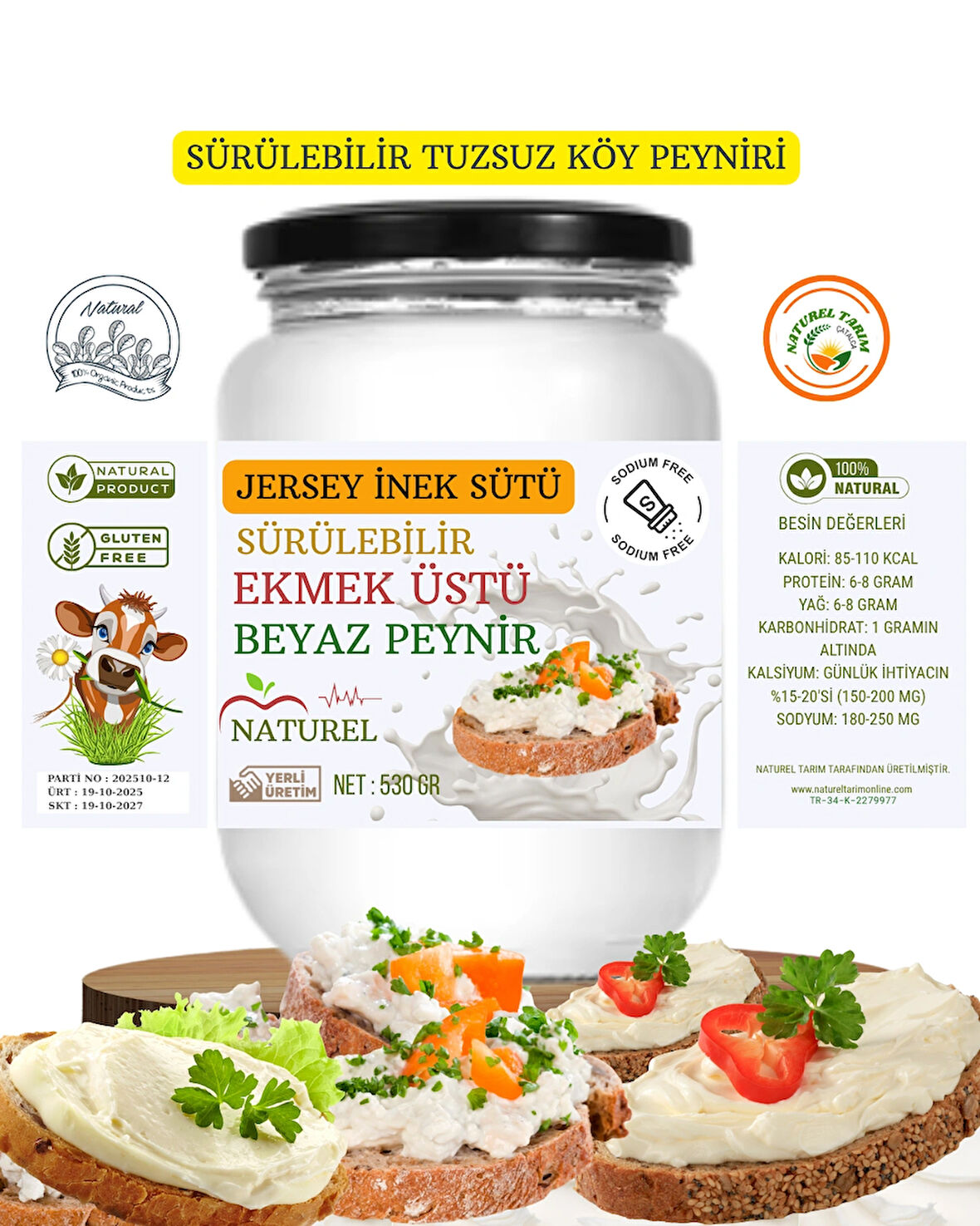 NATUREL JERSEY İNEK SÜTÜ KREM PEYNİR 550 GR X 2 ADET