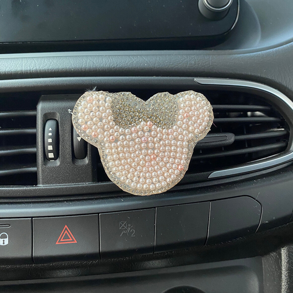 Kristal Taşlı Panda Pleksi Havalandırma Klips Oto Kokusu Gümüş Pembe