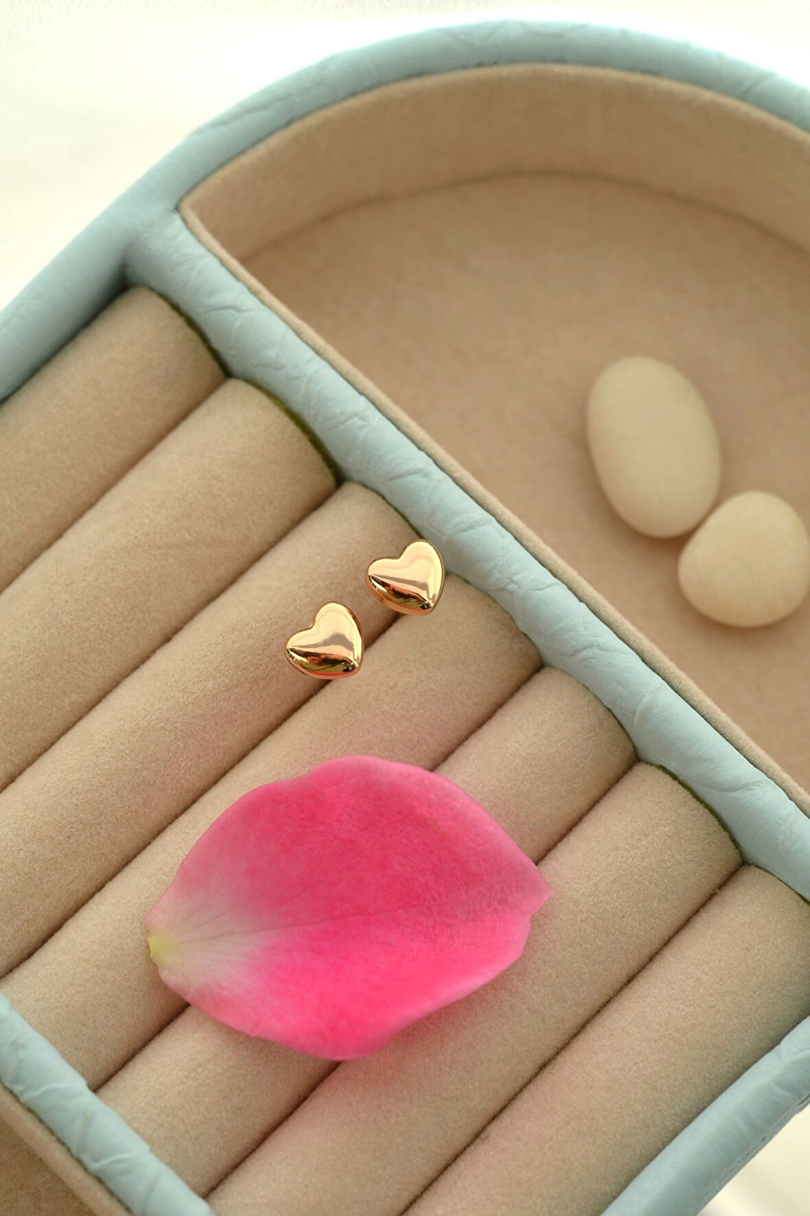 Bombeli Mini Küpe Kalpli Küpe Rose Gold Renk