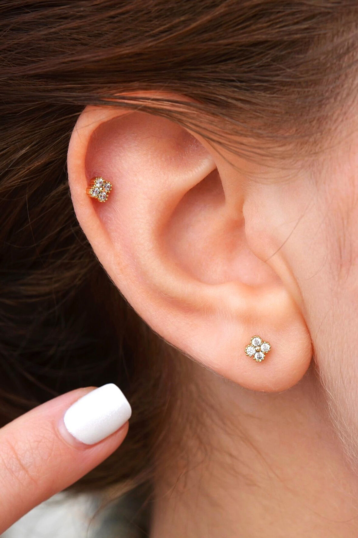 Gold Mini Çiçek Küpe Dört Yaprak Çiçekli Küpe