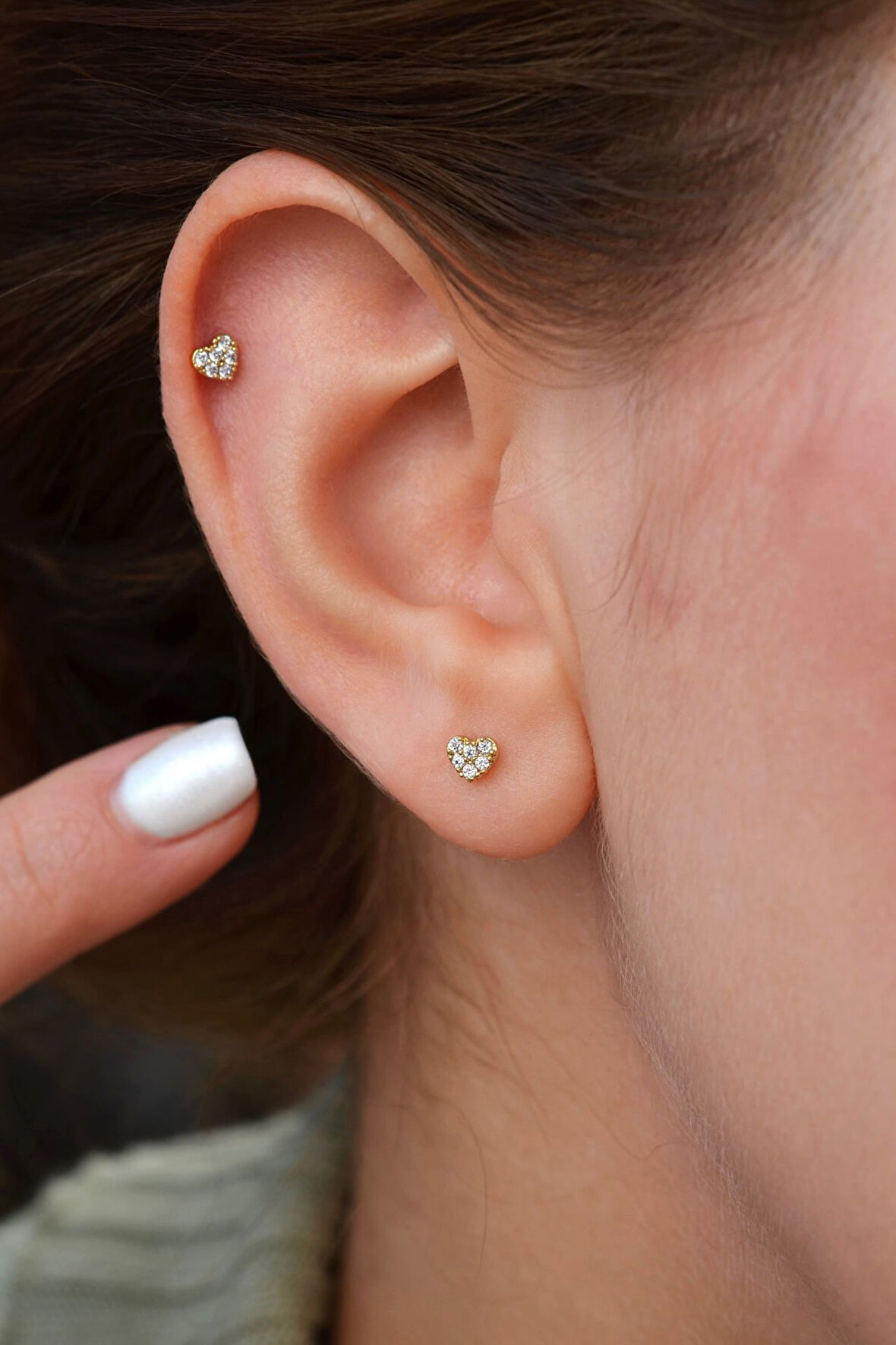 Taşlı Minicik Küpe Mini Kalpli Küpe Gold Renk