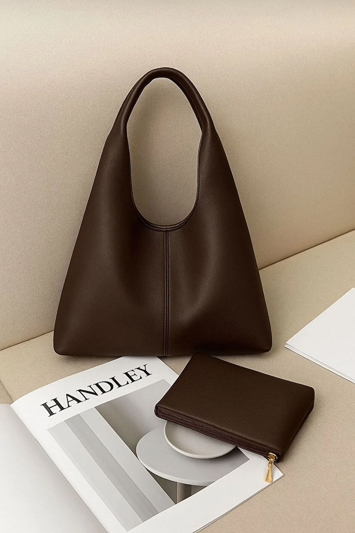 Soft Deri Hobo Çanta & Cüzdan Seti