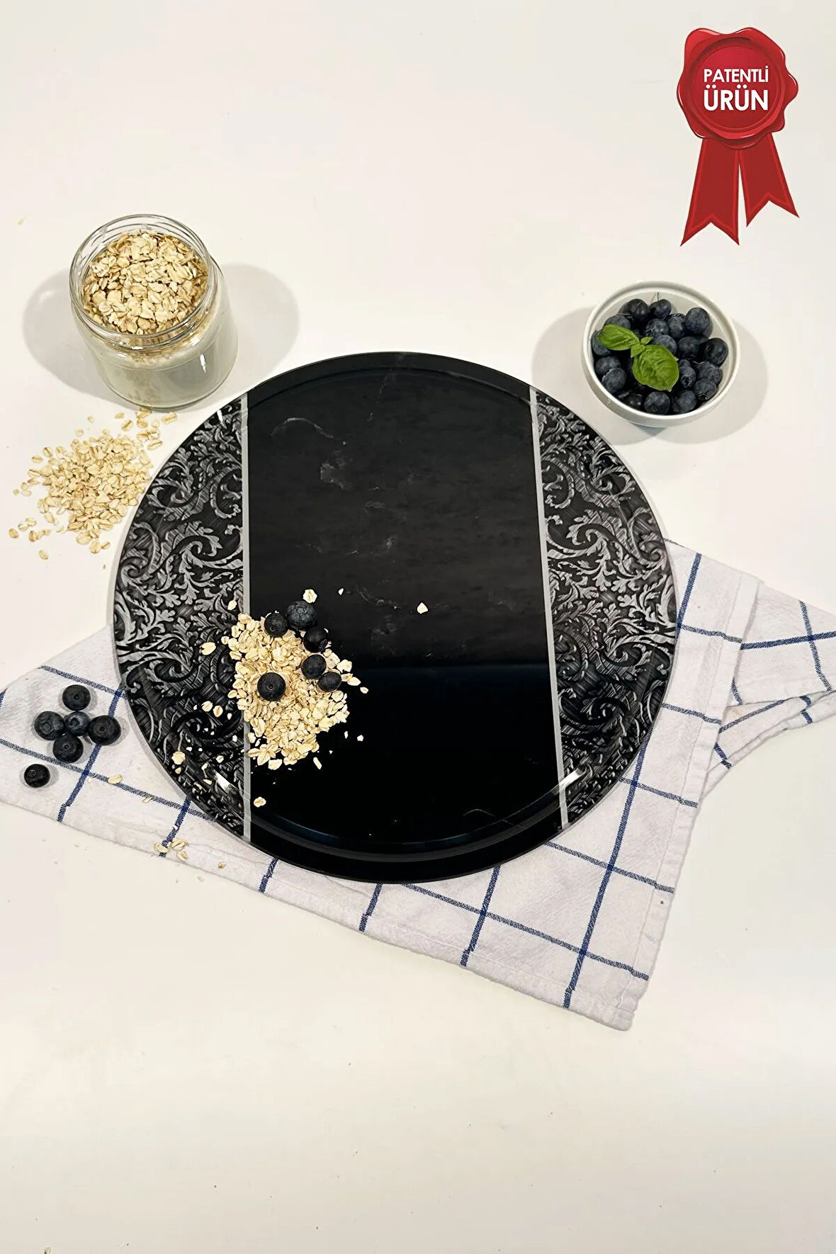 Kanallı Cam Kesme Tahtası - Cam Kesme Tablası | Black Ornament | Çap32cm | Patentli Ürün