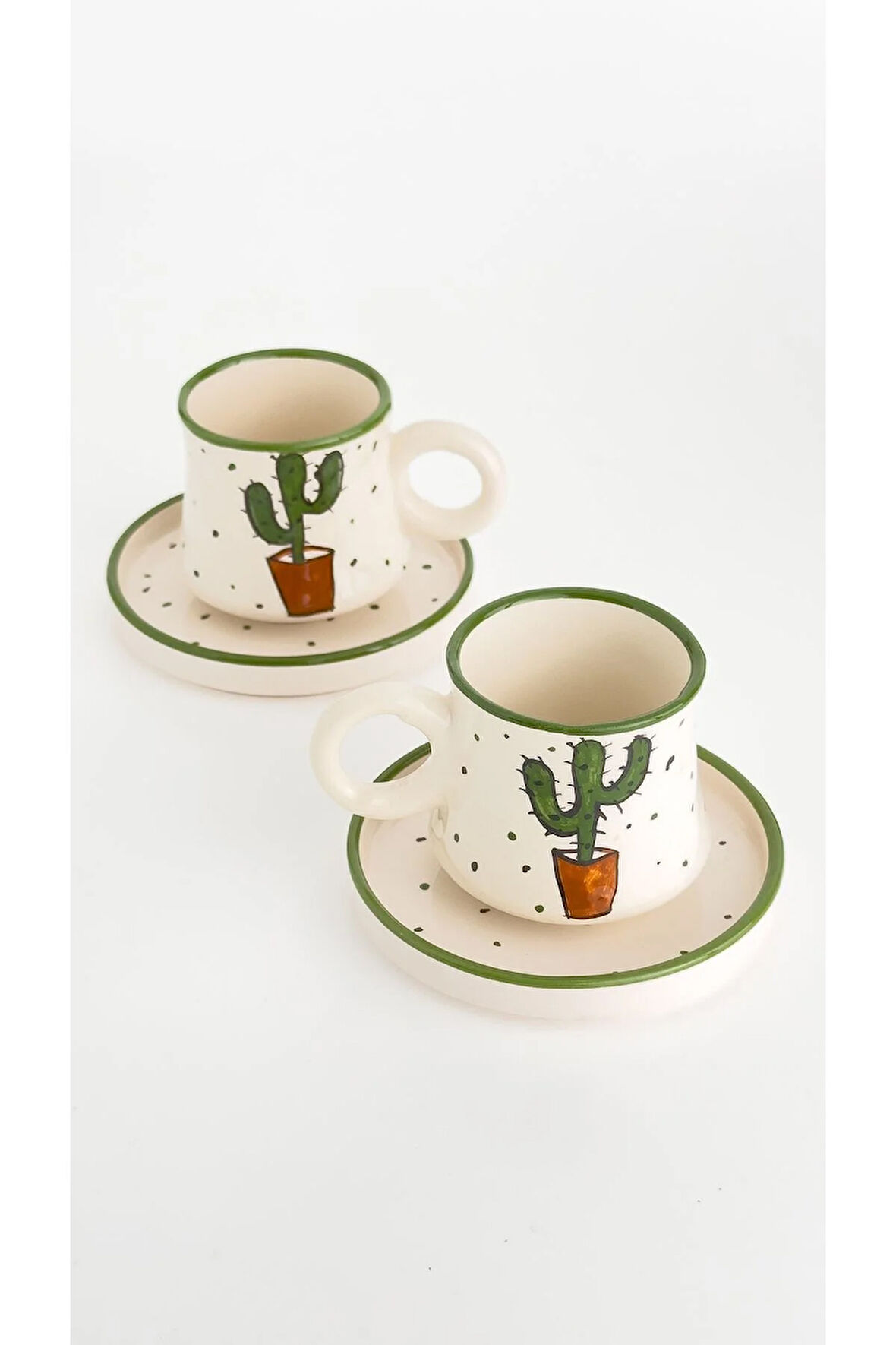 2’li Takım Kaktüs Desenli El Yapımı kazan Seramik Kahve Fincanı, Kahve Fincanı