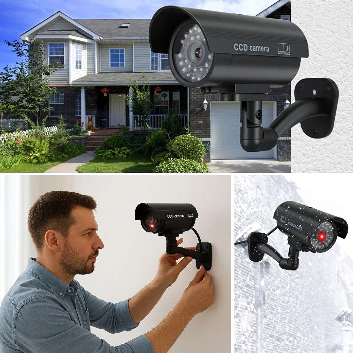 BUFFER® Duvara Monte Edilebilen Kırmızı Işıklı Siyah Sahte Güvenlik Kamerası Fake Kamera