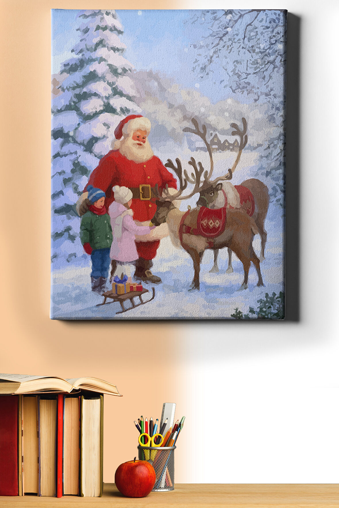 Sayılarla Boyama Seti Kasnaklı Noel Baba Ve Çocuklar 40 X 50 Cm
