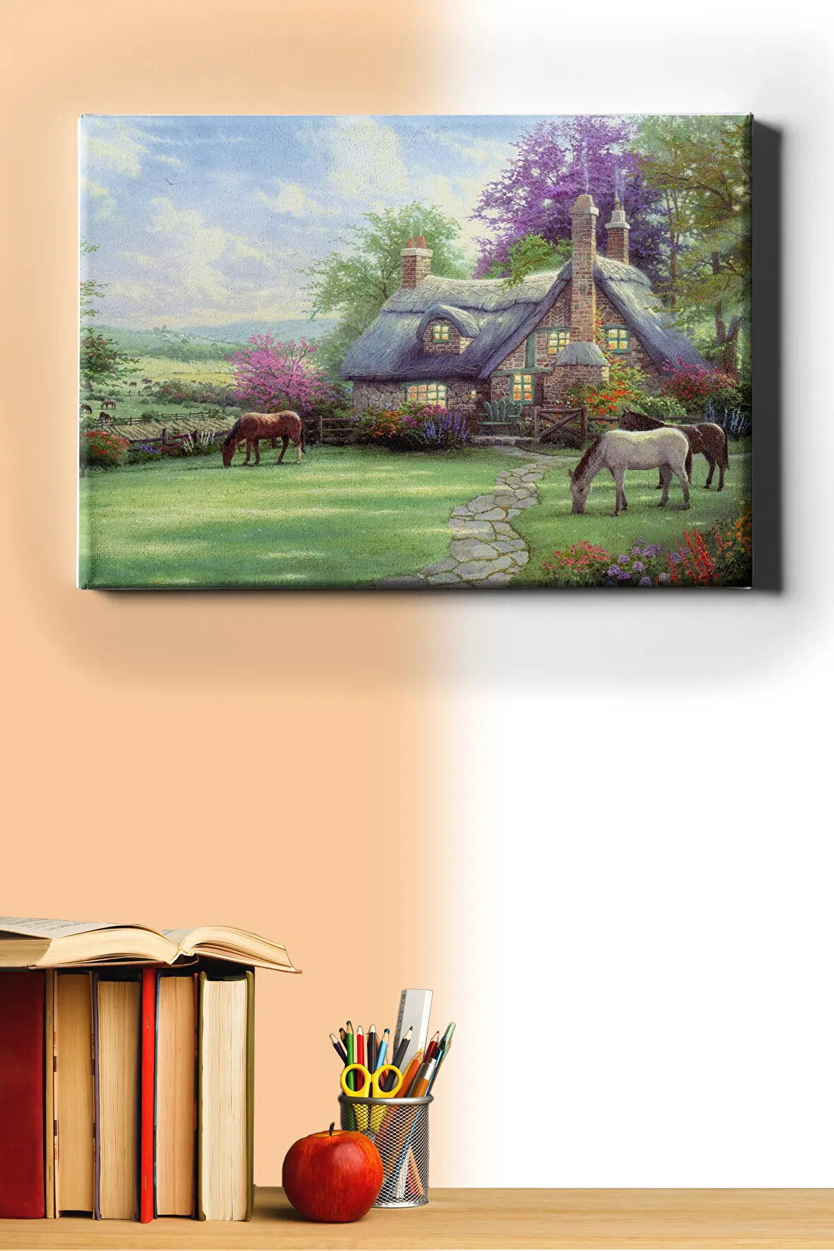 Sayılarla Boyama Seti Kasnaklı Çiftlik Evindeki Atlar 60 X 75 Cm