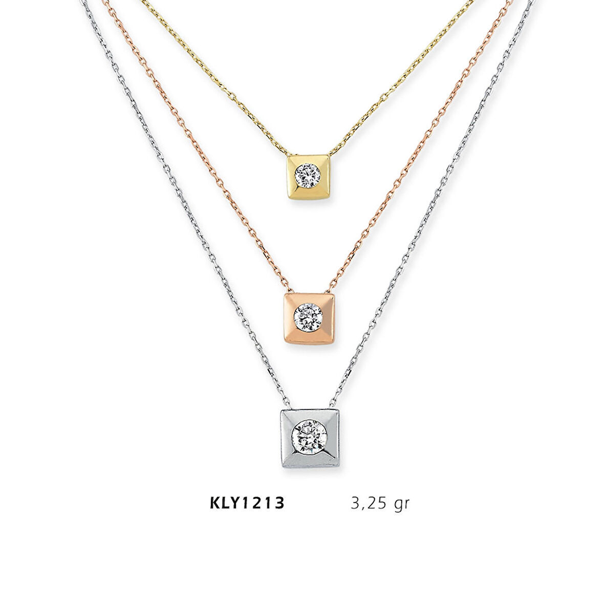 Üç Zincirli Taşlı Kolye