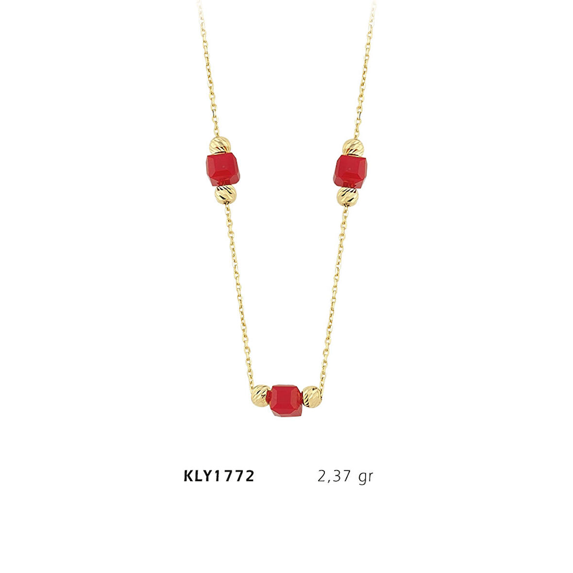 Kırmızı Taşlı Sıralı Kolye