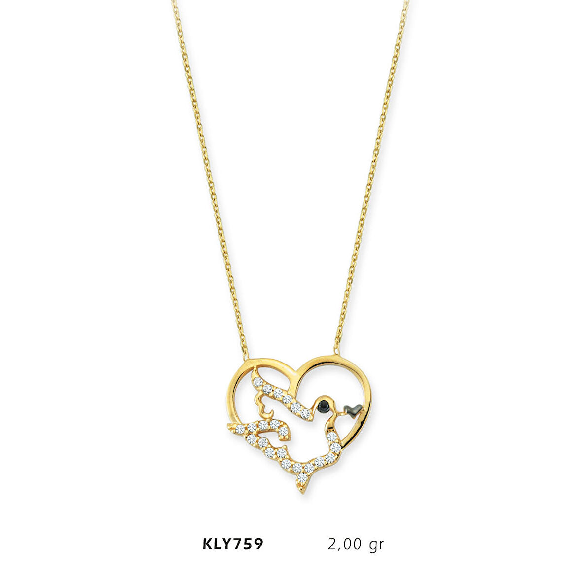 Kuşlu Kalp Kolye