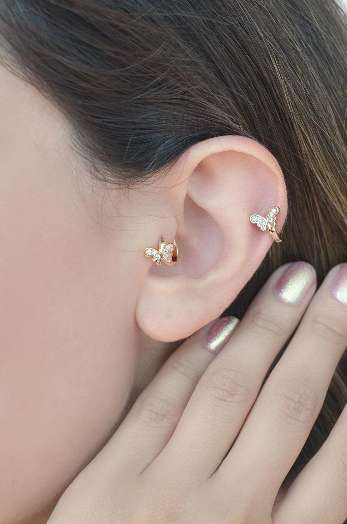 Kelebek Halka Piercing Tragus Helix Kıkırdak Küpesi