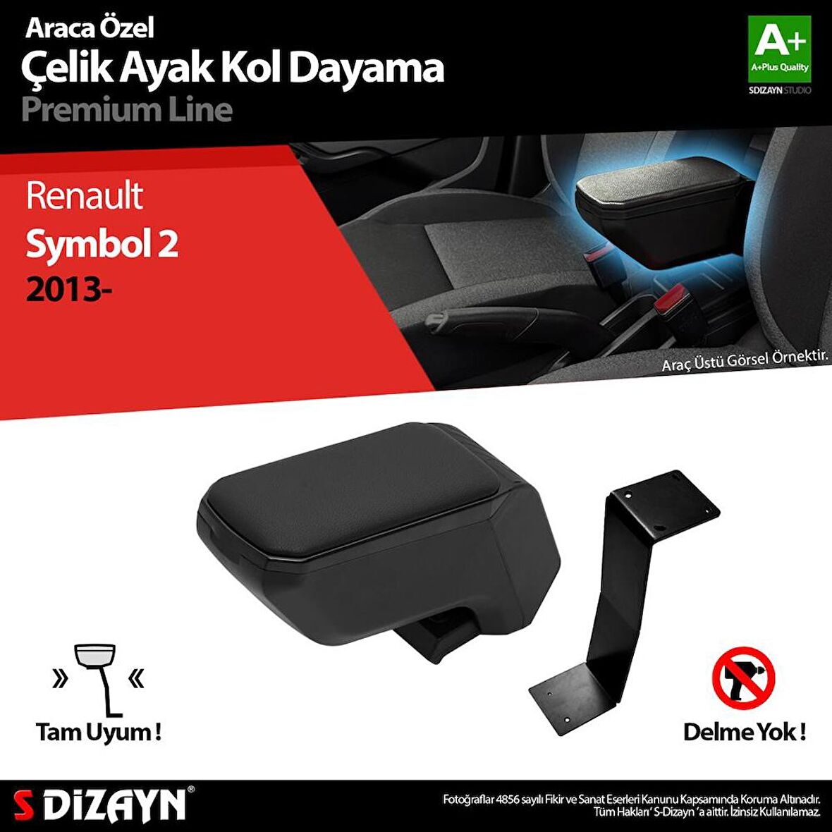 S-Dizayn Renault Symbol Kol Dayama Kolçak Çelik Ayaklı ABS Siyah 2013 Üzeri A+Kalite
