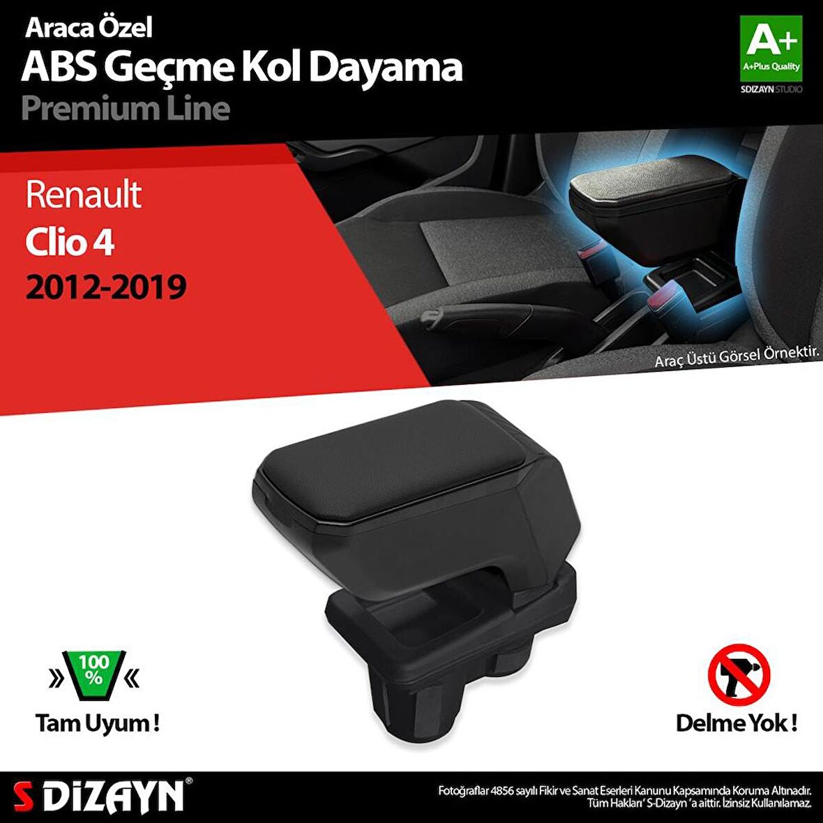 S-Dizayn Renault Clio 4 Kol Dayama Kolçak Geçmeli ABS Siyah 2012-2019 A+Kalite