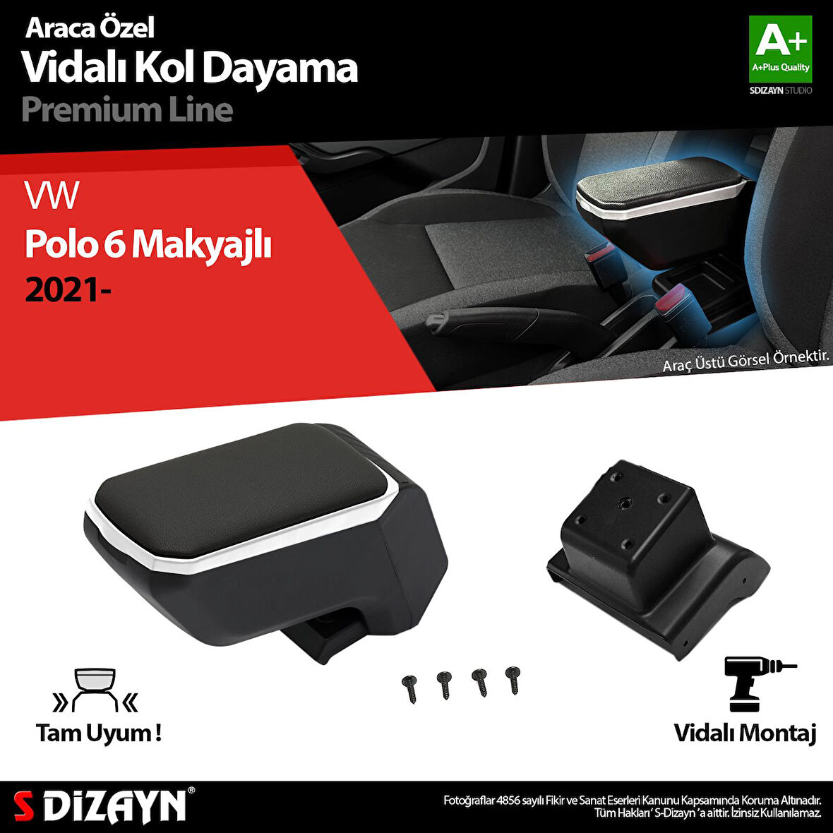 S-Dizayn VW Polo 6 Makyajlı Kol Dayama Kolçak ABS Vidalı Gri 2021 Üzeri A+ Kalite
