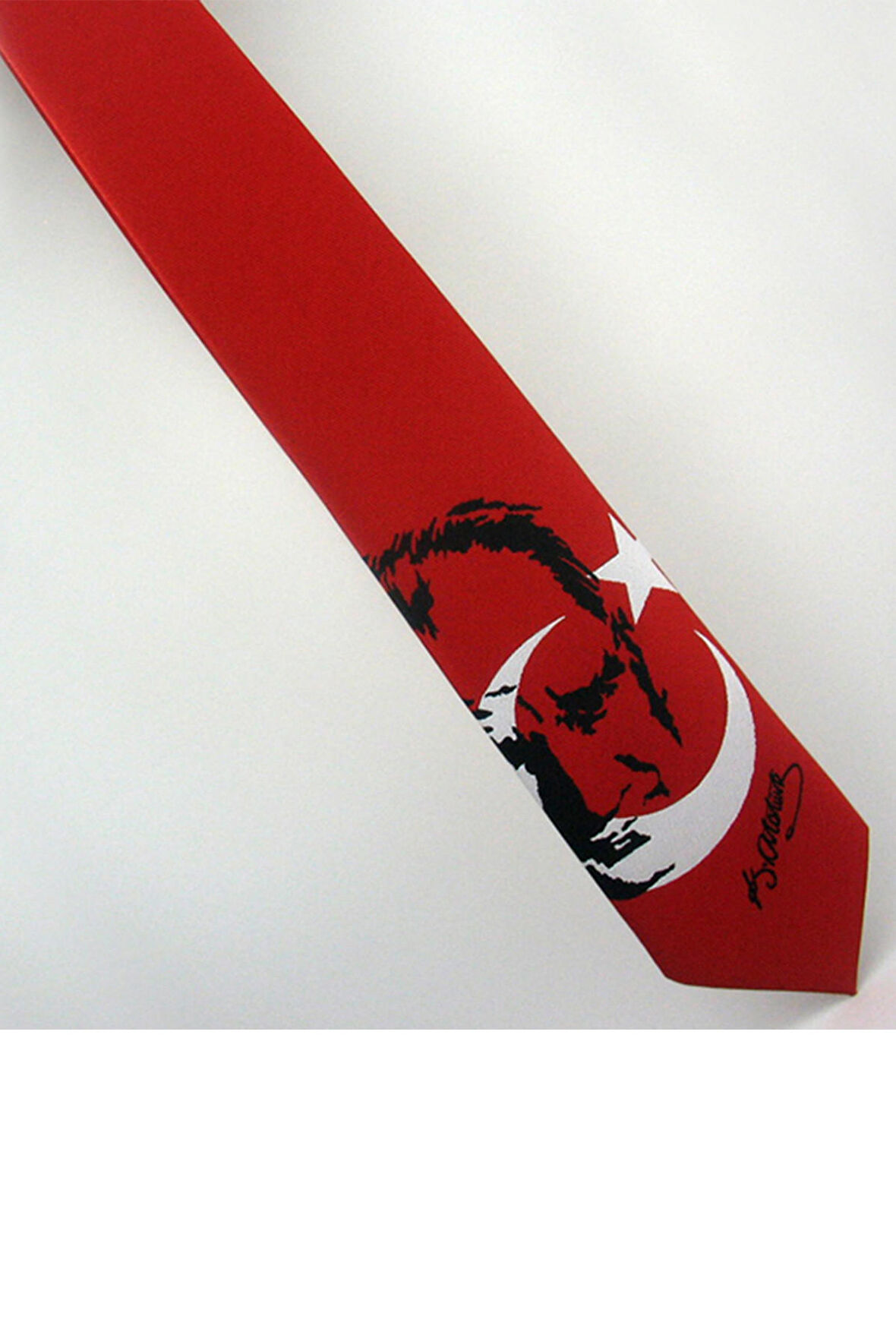 Ay-Yıldız ve Atatürk Desenli Dokuma Kırmızı Kravat - AK-06