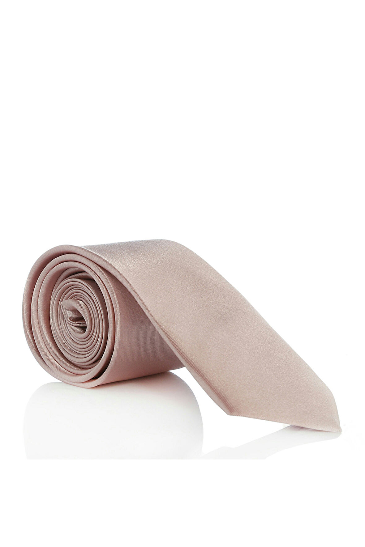 Pudra Pembe Slim Fit (ince) Düz Renk Mendilli Saten Kravat - SS-39-N