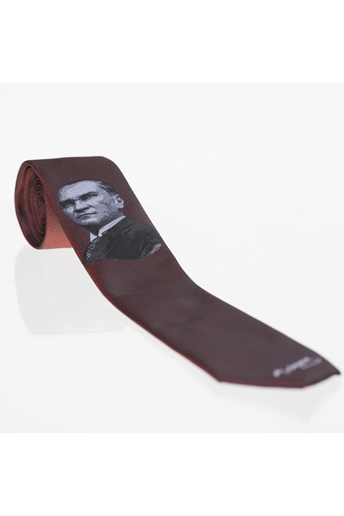 Atatürk ve İmza Desenli Dokuma Bordo Kravat - AK-26