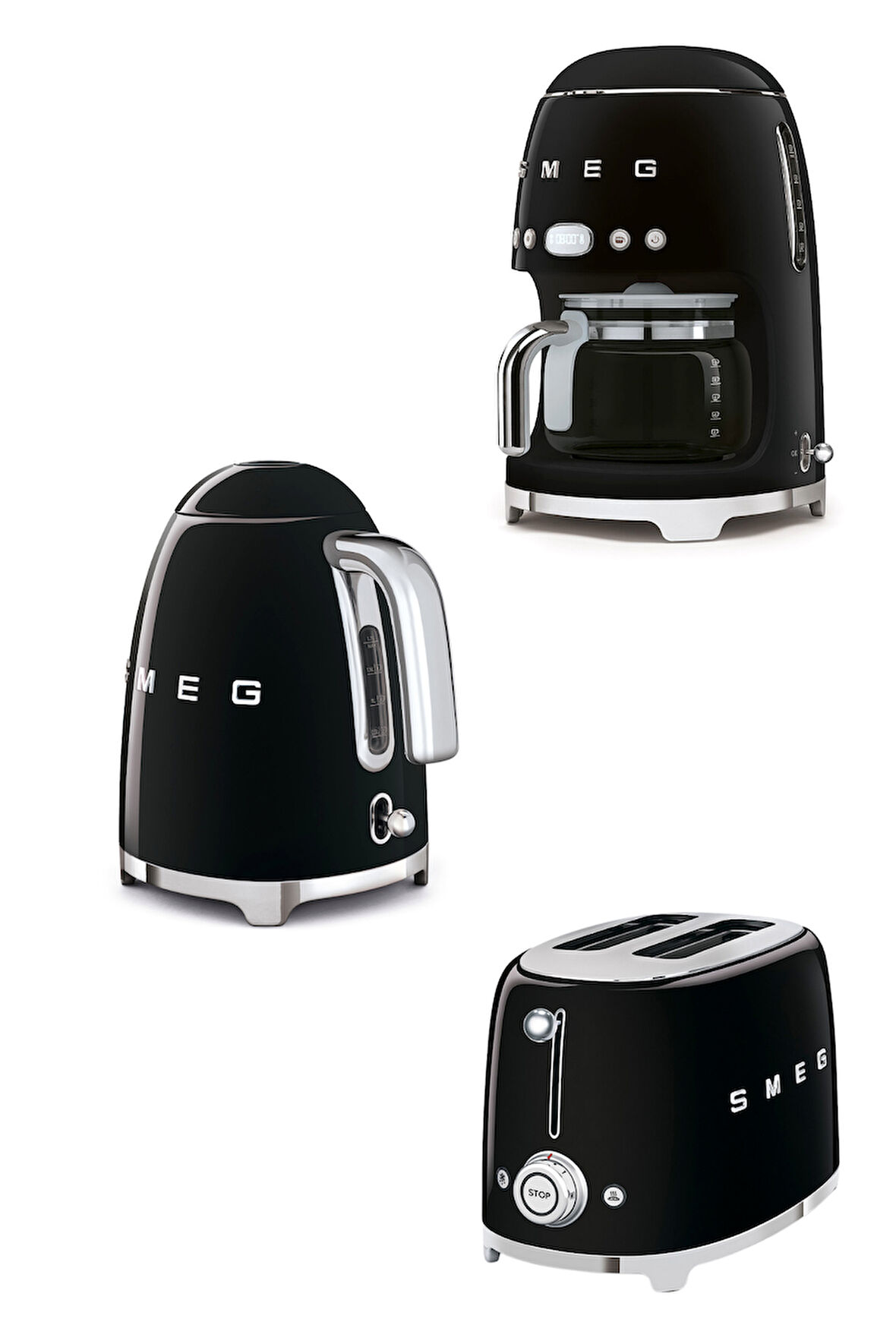 Smeg 50'S Style Siyah Kettle - 1x2 Ekmek Kızartma Makinesi Ve Filtre Kahve Makine Seti KLF-TSF-DCF