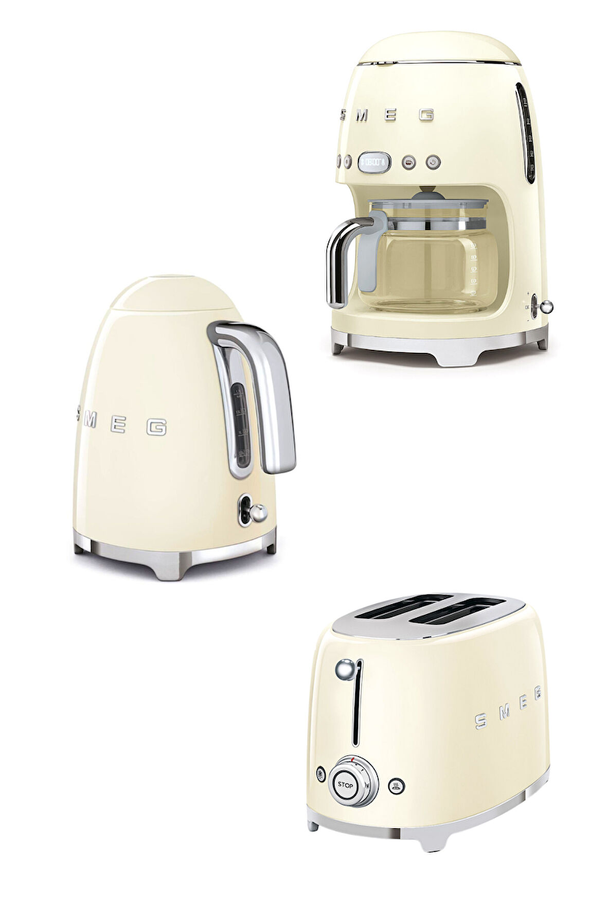 Smeg 50'S Style Krem Kettle - 1x2 Ekmek Kızartma Makinesi Ve Filtre Kahve Makine Seti KLF-TSF-DCF