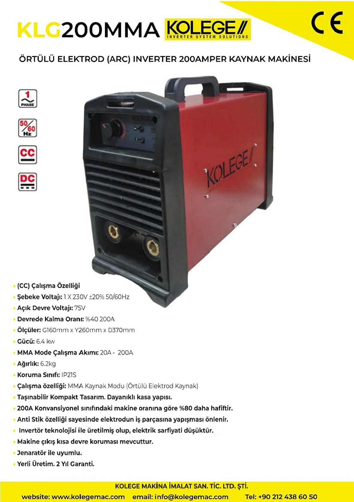 INVERTER 200AMPER ÖRTÜLÜ ELEKTROD KAYNAK MAKİNESİ