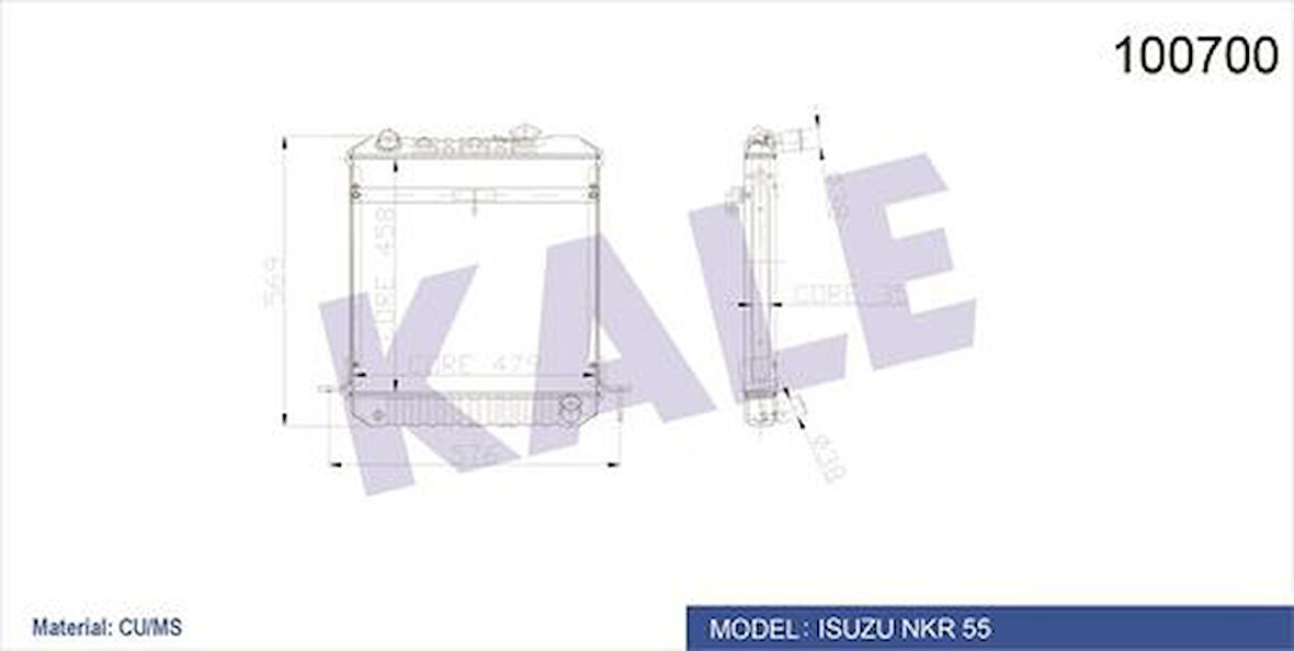 Kale 0012042PA Motor Radyatörü 2 Sıra Rekord Çerçeveli Bakır Isuzu NKR55 Nkr71 100700 0012042PA