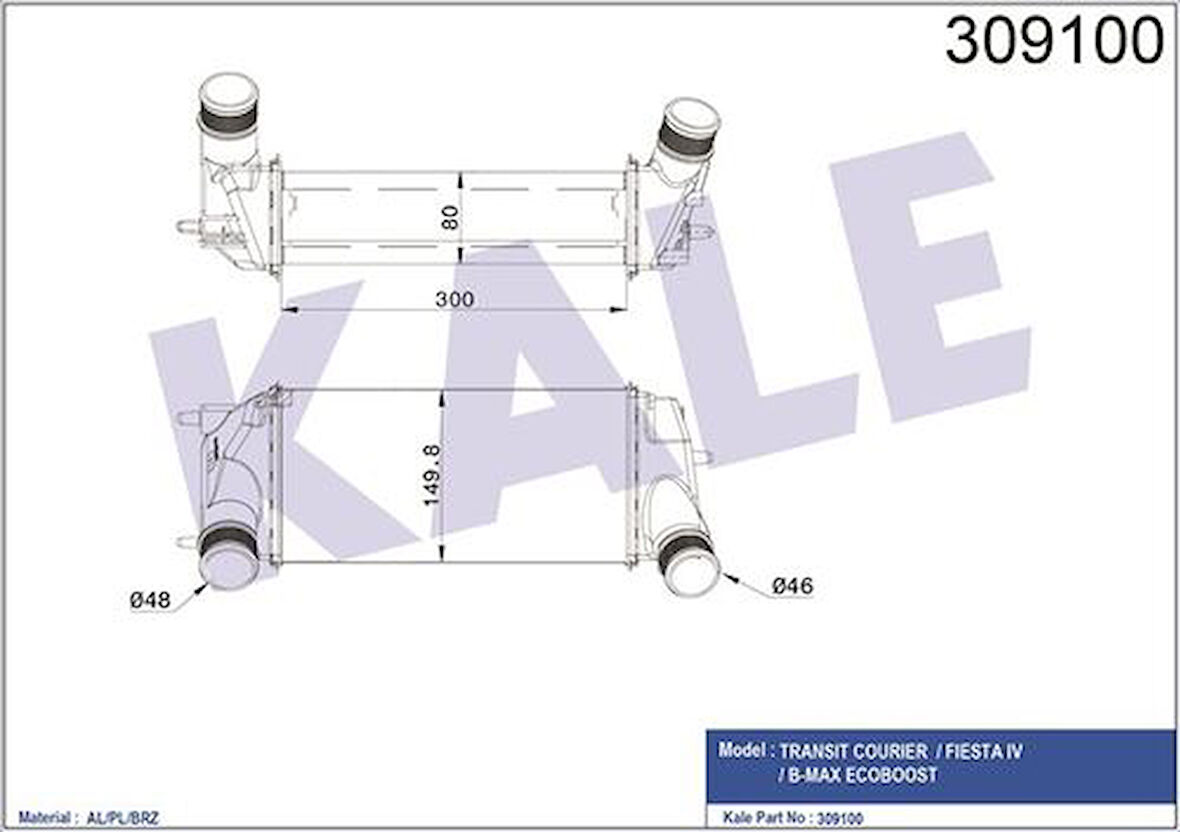 Kale 020CAC130 Turbo Intercooler Radyatörü Courier 14-Fiesta 13-B Ma12-1.0 Ecoboost C1B19L440AB