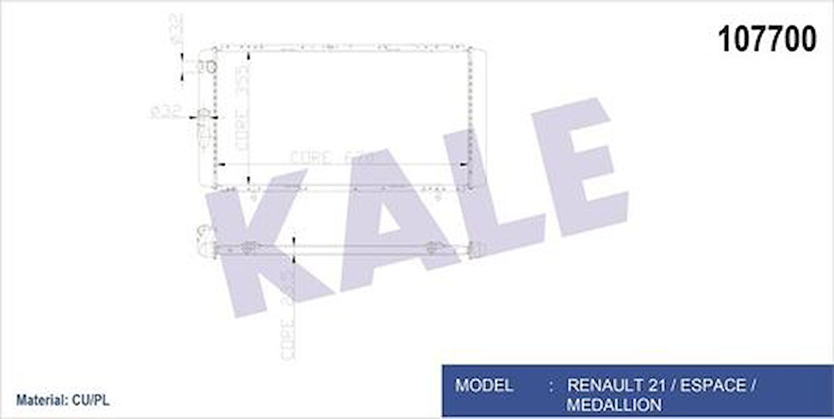 Kale 0505081PA Motor Radyatör Renault 21 Optima Manager Concorde 1 Sıra Cu Pl 670x355x21.5 7702247464