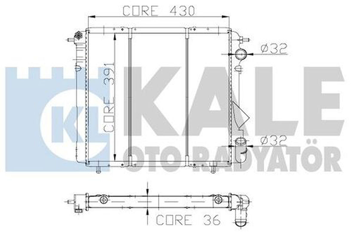 Kale 0509042PA Motor Radyatörü Renault 19 1.4 1.6 Karbüratörlü Sağdan Borulu 2 Sıra Cu Pl 7701395097