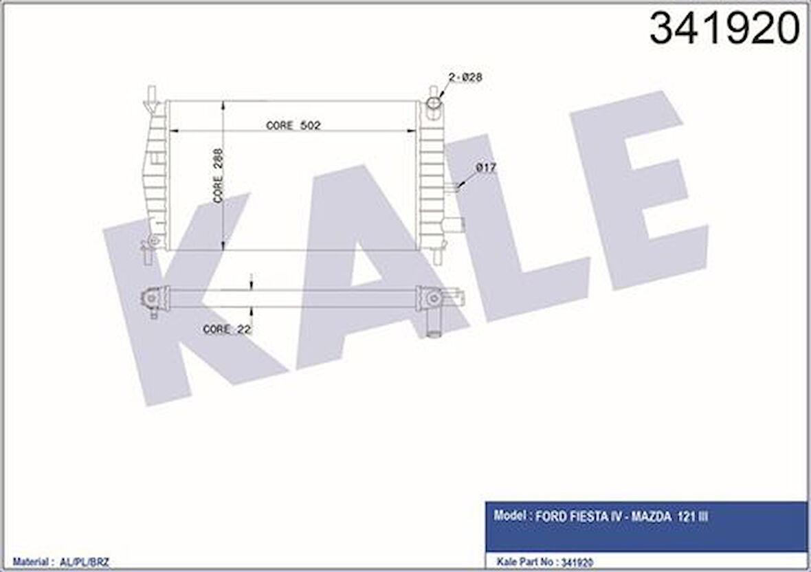 Kale 341920 Motor Su Radyatörü Fiesta IV 96-02 Mazda 121 III 1.0 1.3 Klimasız S6H 8005 DA