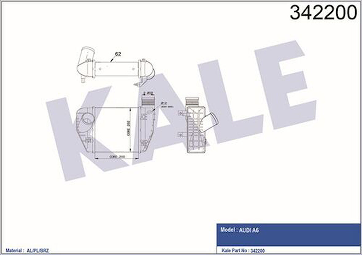 Kale 342200 Turbo Radyatörü Audi Avant A6 2.0TDI 2.0TFSI 200x202x62 04-10 4F0145805AD
