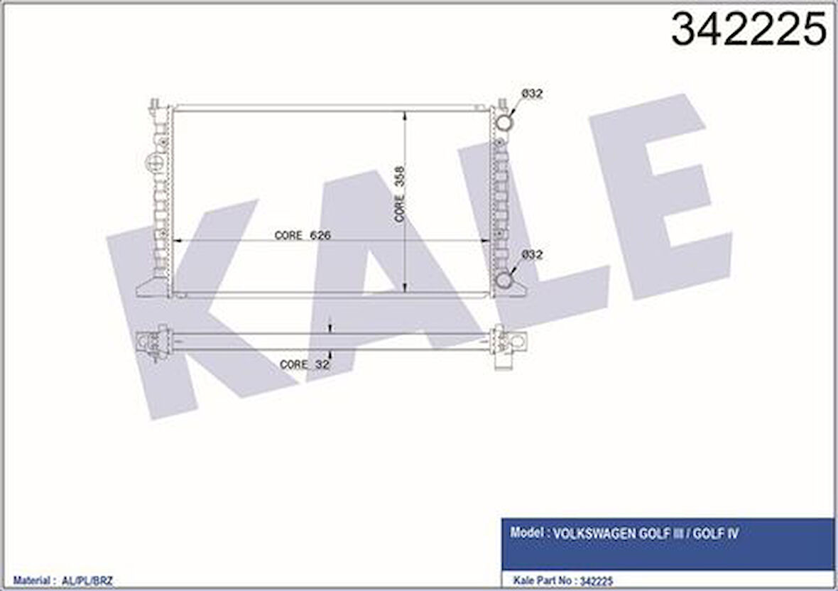 Kale 342225 Radyatör Golf III Golf IV Cabriolet 2.0 91 01 1E0121253