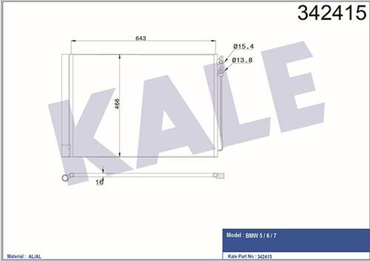 Kale 342415 Klima Radyatörü BMW F10 F01 N47 N57 B47 B56 64509149395