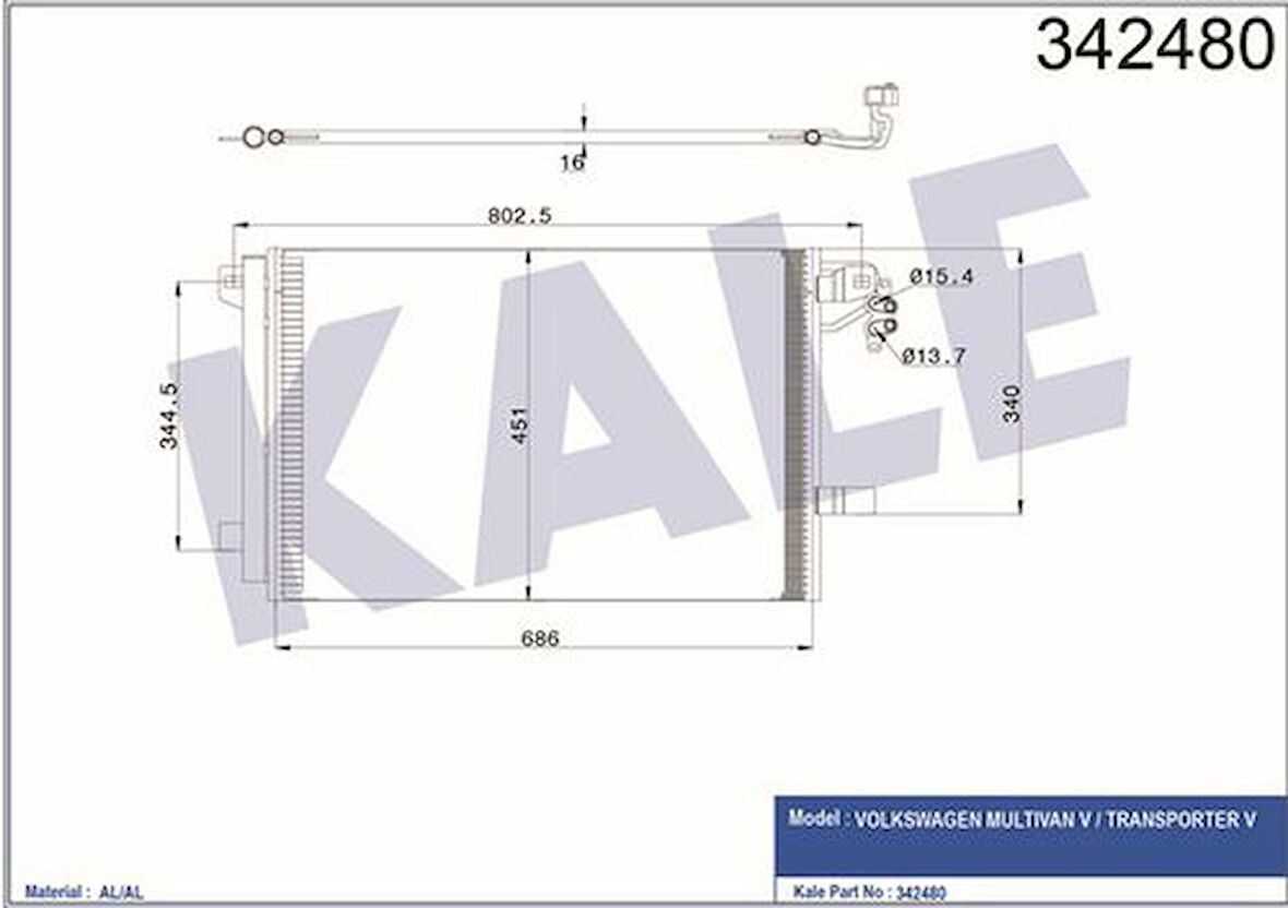 Kale 342480 Klima Radyatörü Kondanser T5 03-687x452x16 Oto Mek Şanzıman 1H1857507A