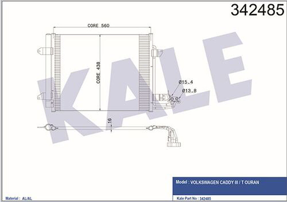 Kale 342485 Klima Radyatörü Kondanser Caddy III 1.9TDI 03-07 1T0820411A