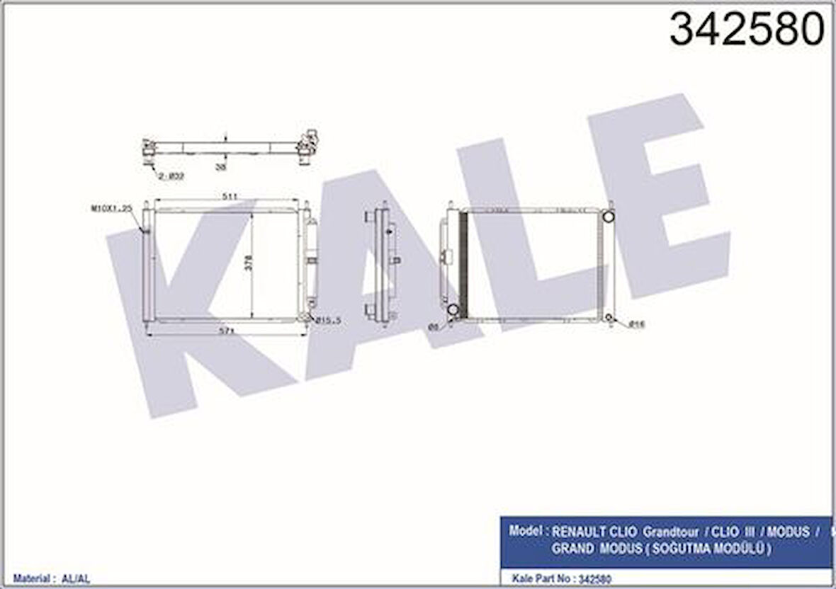 Kale 342580 Motor Radyatörü Klima Radyatörü Clio III 1.5DCI 8200134606