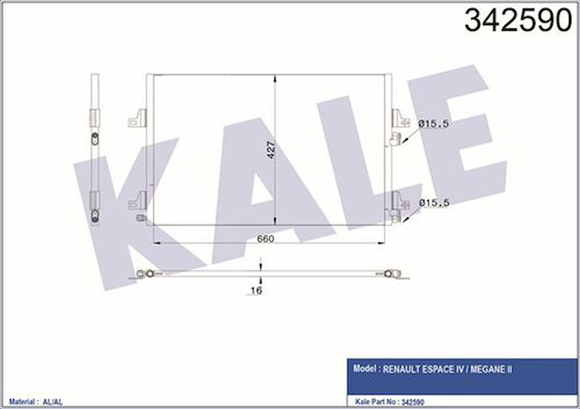 Kale 342590 Klima Radyatörü Kondanser Espace IV Megane II 1.9 DCI 2.0 DCI 2.2 DI 3.0 DCI 02 8200332851