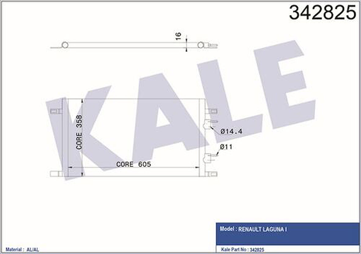 Kale 342825 Klima Radyatörü Laguna I 1.6 1.8 1.9 2.1 7701038395