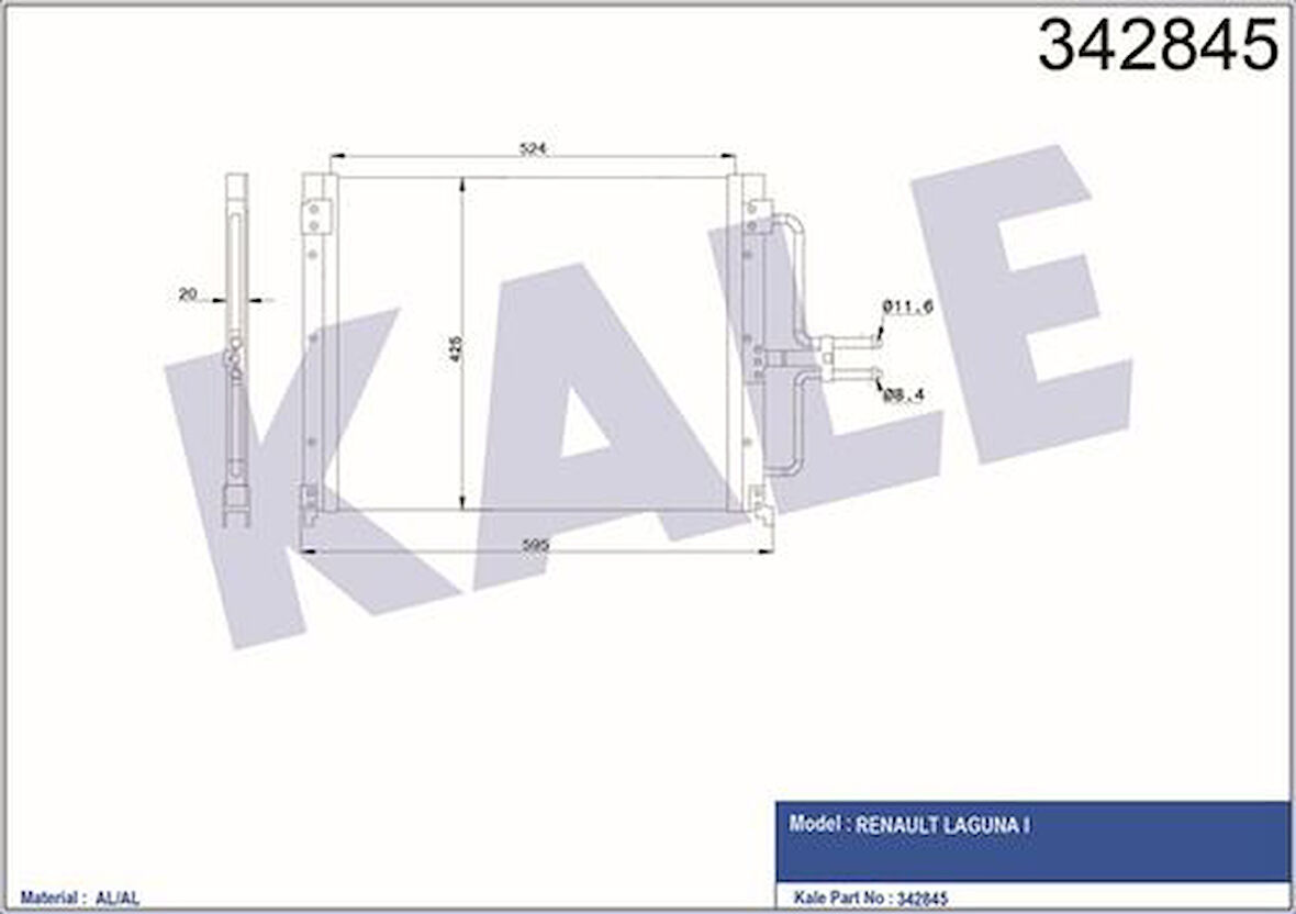 Kale 342845 Klima Radyatörü Kondanser Laguna I 1.8 2.0 16V 7701038395