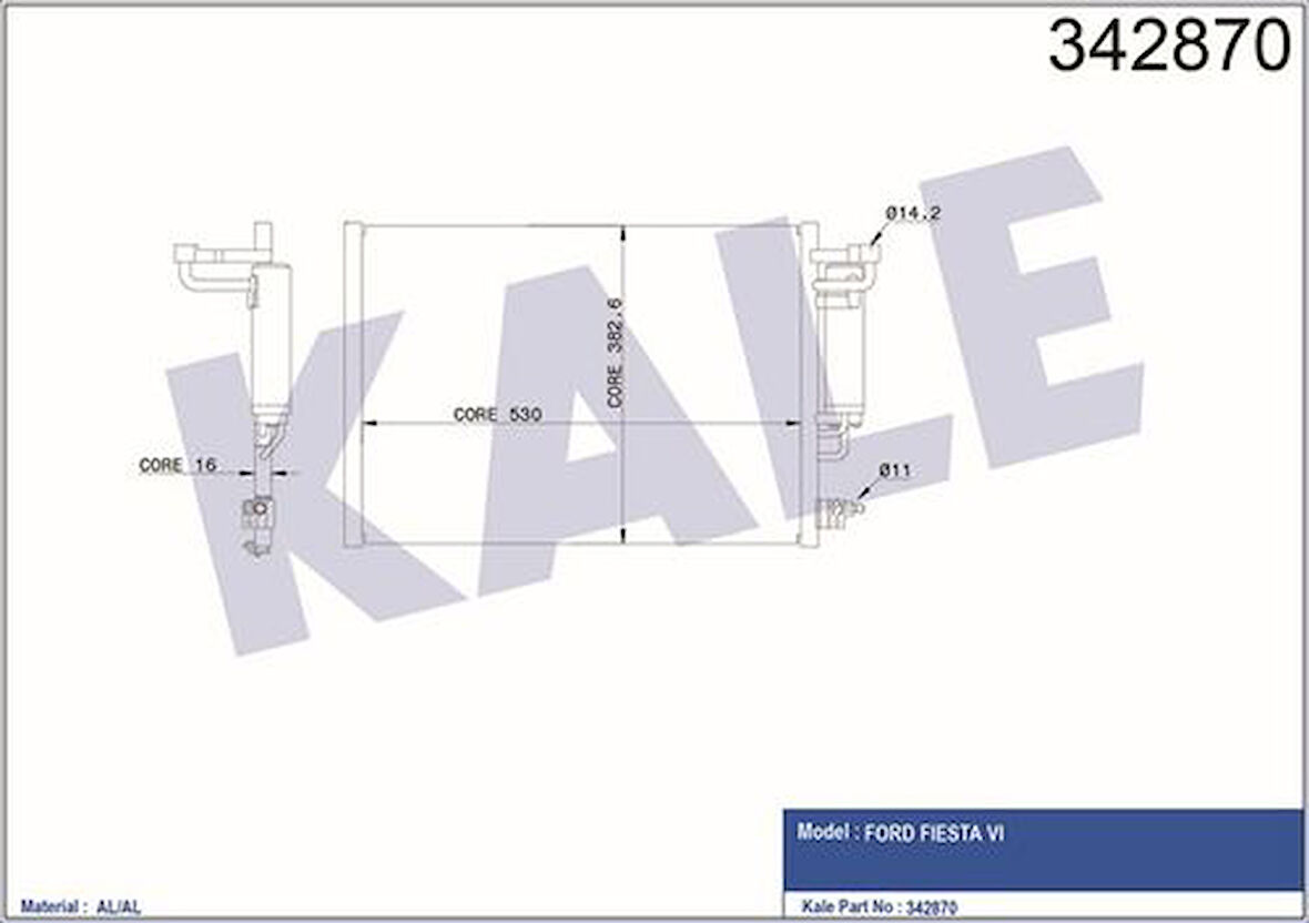 Kale 342870 Klima Radyatörü Kondanser Fiesta VI 1.25 1.4L E5 1.4TDCI 08- AP3119710BB