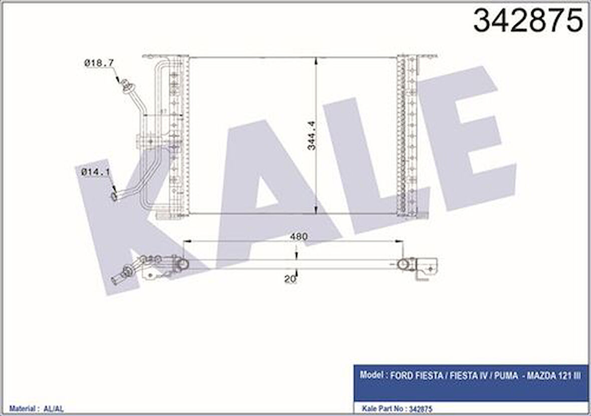 Kale 342875 Klima Kondenseri Ford Fiesta Box-Puma Al-Al 96FW19710A