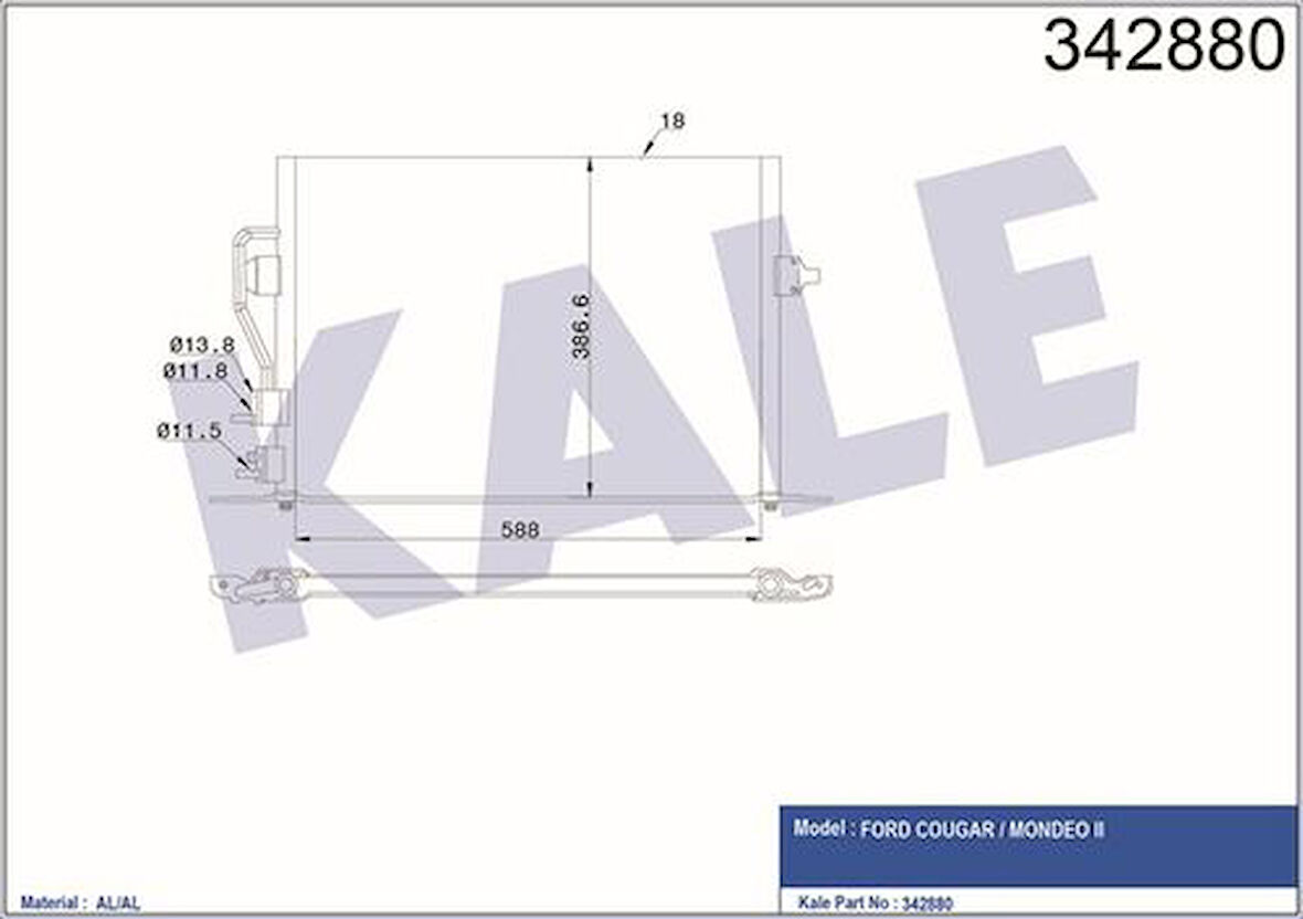 Kale 342880 Klima Kondenseri Ford Cougar Mondeo II-Al-Al 97BW19710AE