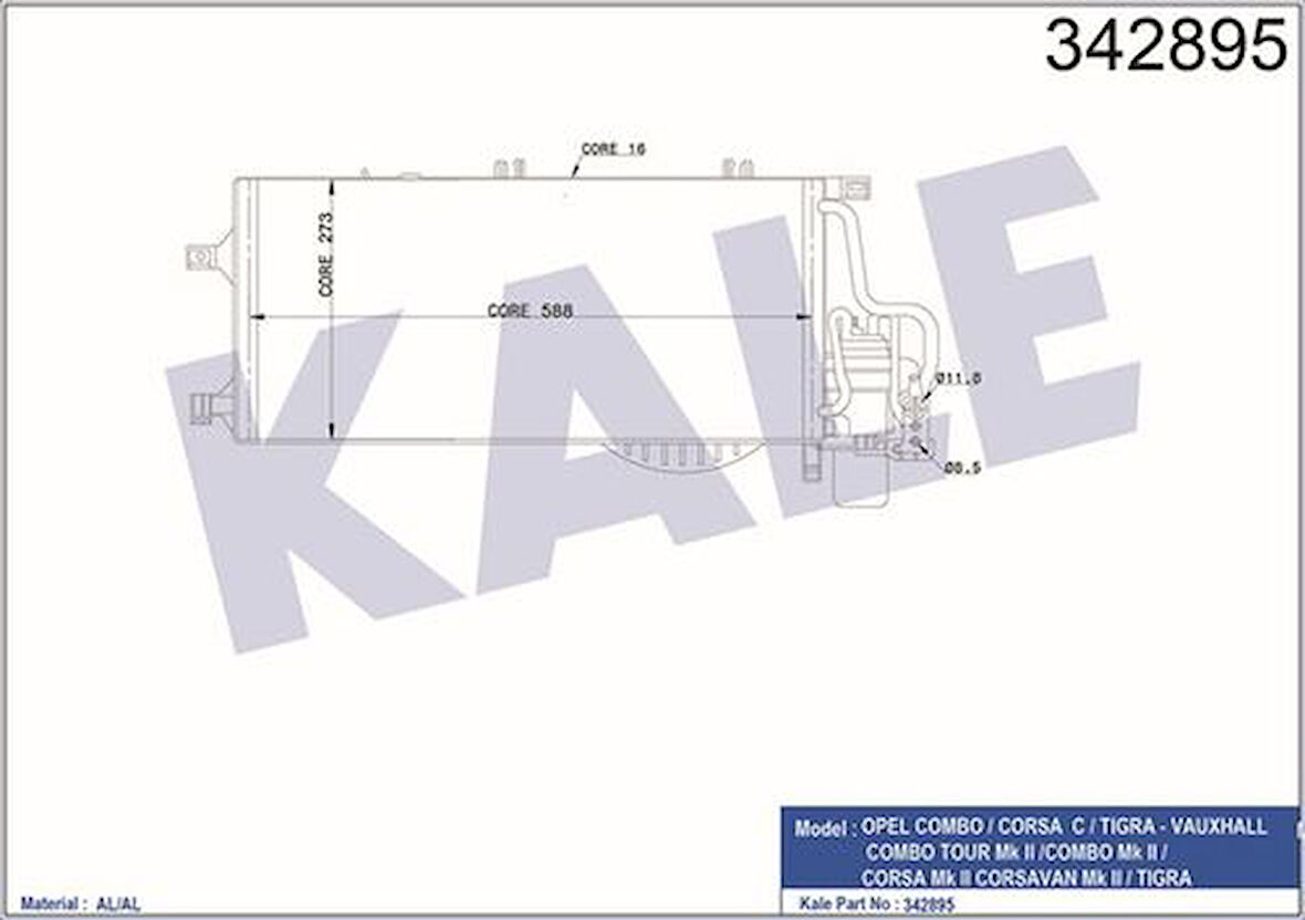 Kale 342895 Klima Radyatörü Corsa C Tigra B Combo C Y13Dt Z13Dt Z13DTJ Z13DTH Z17Dth 13106020