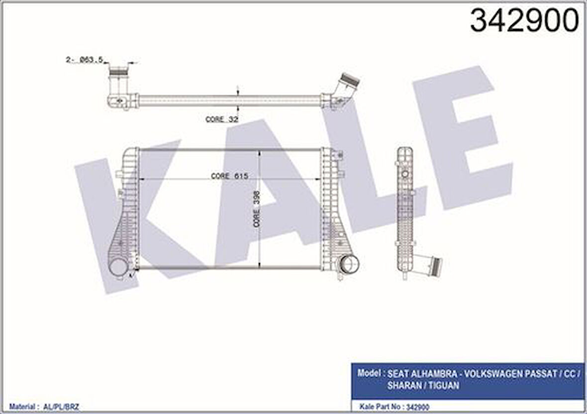 Kale 342900 Turbo Radyatörü Intercooler Passat CC Tiguan Sharan Alhambra 2.0TDI 08- 13727529261