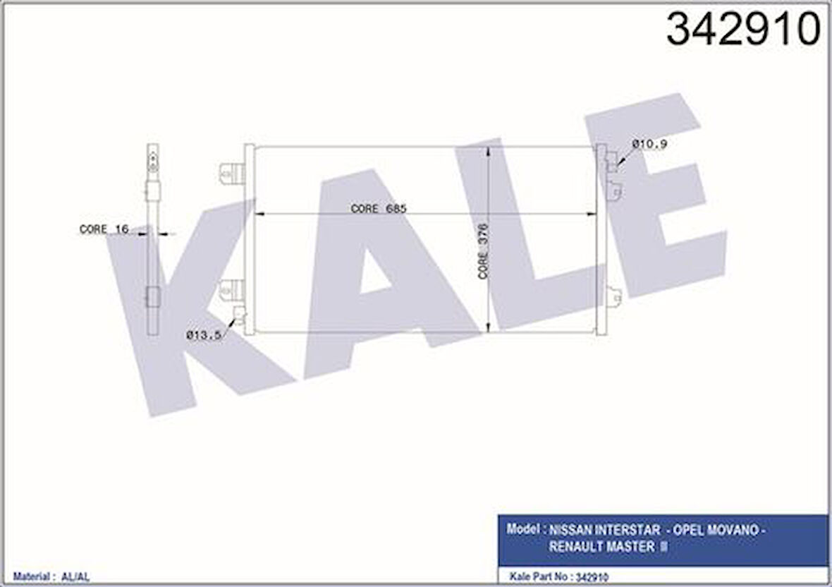 Kale 342910 Klima Radyatörü Movano 1.9 DTI 98-01 Master II 2.5 DCI 03- 4401424